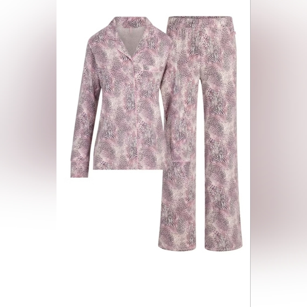 SKIMS Bloom Multi Animal Print Sleep LONG SLEEVE BUTTON UP SET